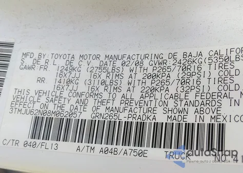 2008 Toyota Tacoma Prerunner V6 из США, поврежденный, VIN 3TMJU62N08M062057